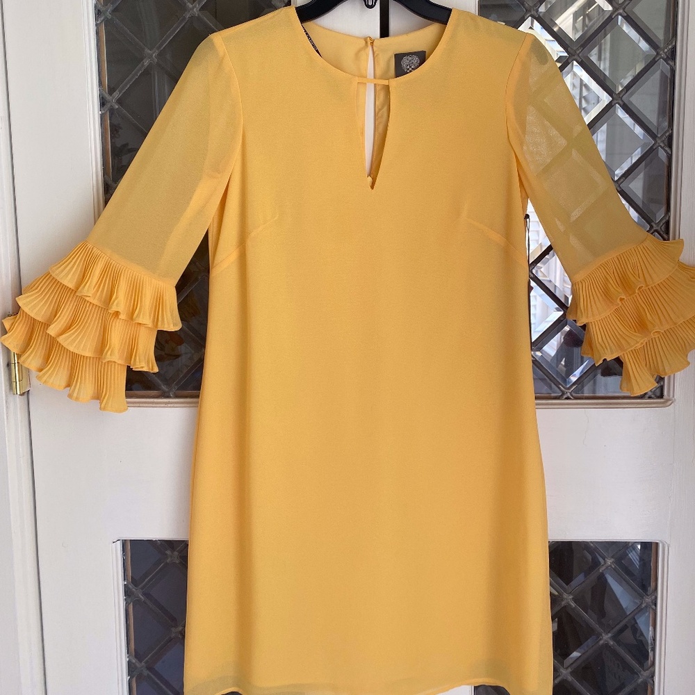 ❤️HOST PICK❤️ VINCE CAMUTO Tiered Ruffle Sleeve Yellow Dress Size 0 NWT $128